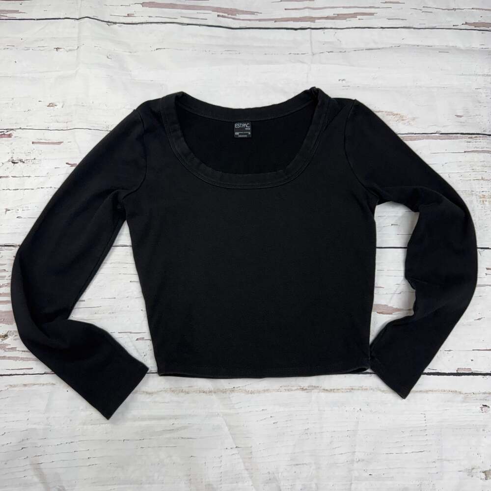 ESTPAC Black Long Sleeve Crop Top Size M Scoop Neck Stretch
